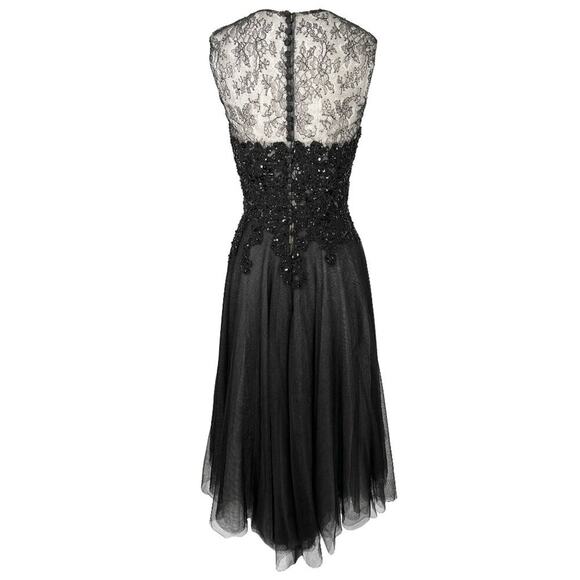 Reem Acra Black Lace Sequin Bodice Tulle Midi Dress- Size 6 - Picture 4 of 9